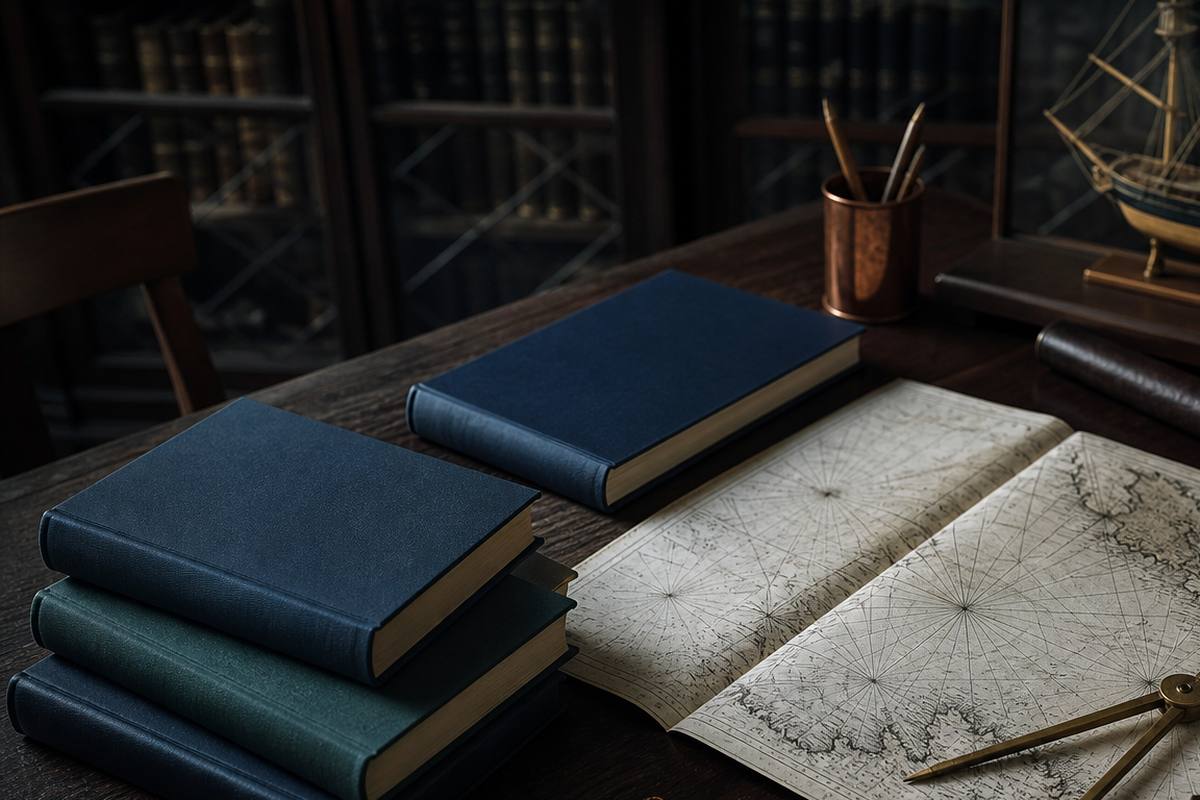 Editorial scene for Naturalist Volumes in a Ship's Library