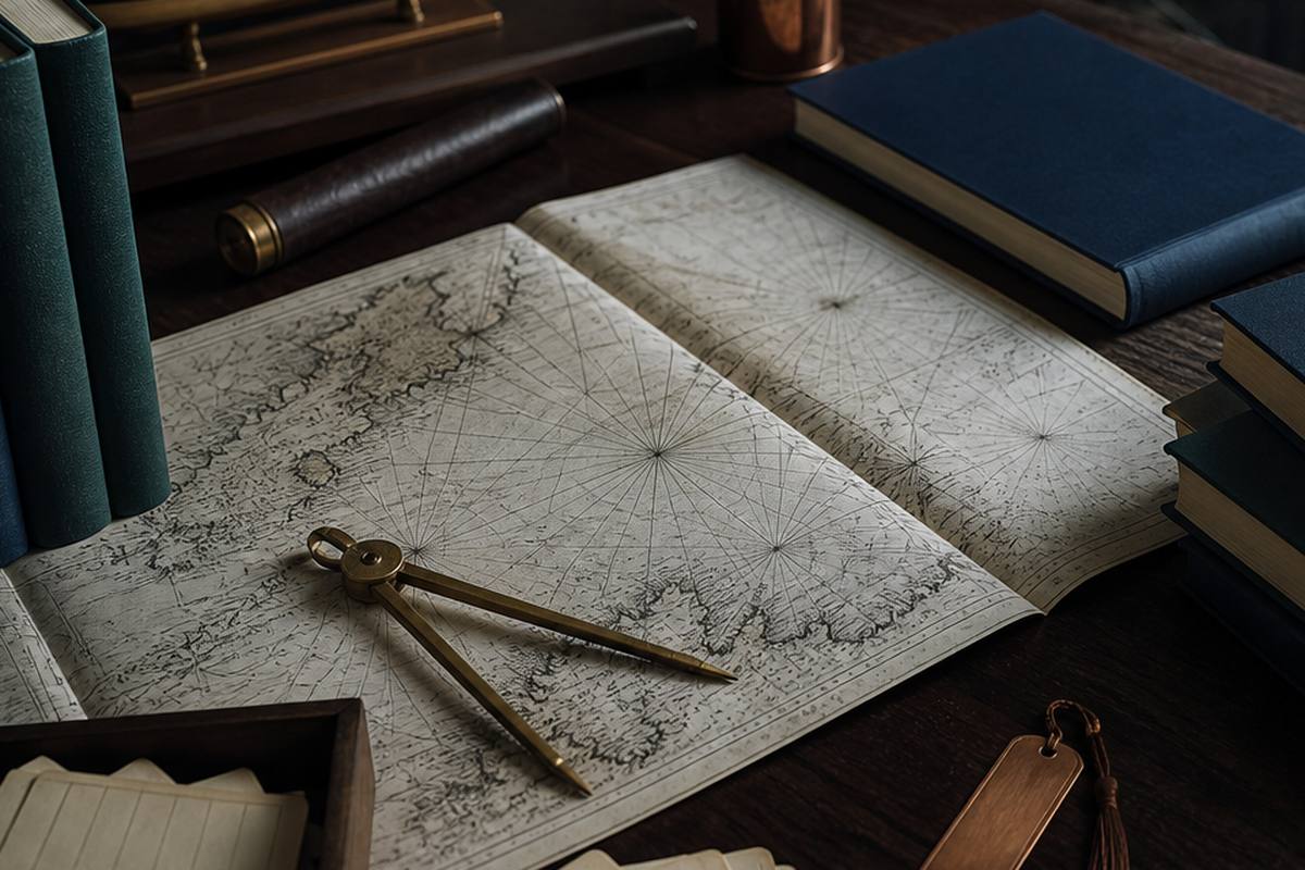 A close view of a book binding with marbled paper and a discreet ownership label